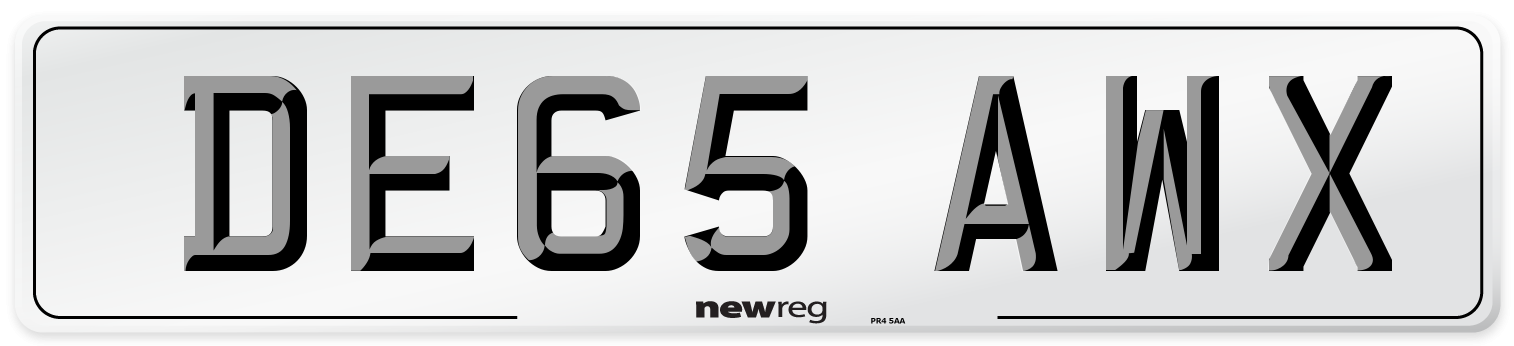 DE65 AWX Number Plate from New Reg